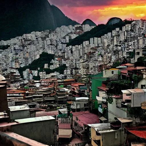 Image similar to rio de janeiro favela, wong kar wai, hyper - realistic, 8 k