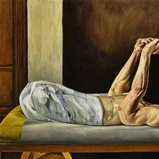 Prompt: painting by lucien freud