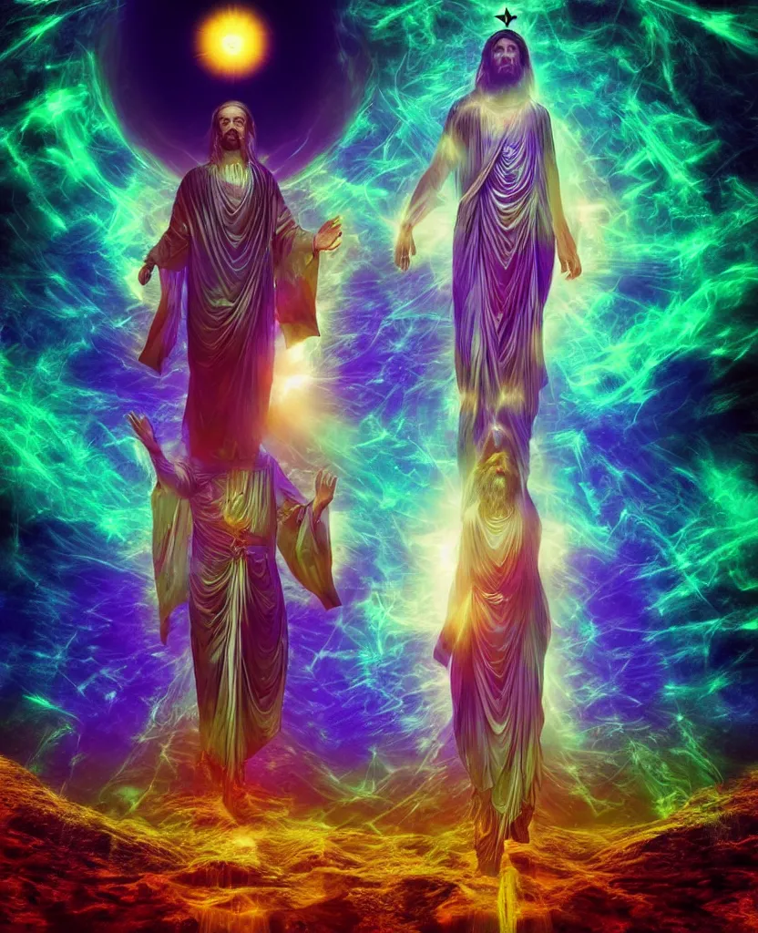 Image similar to techno - spiritual utopian ascended god, perfect future, award winning digital art