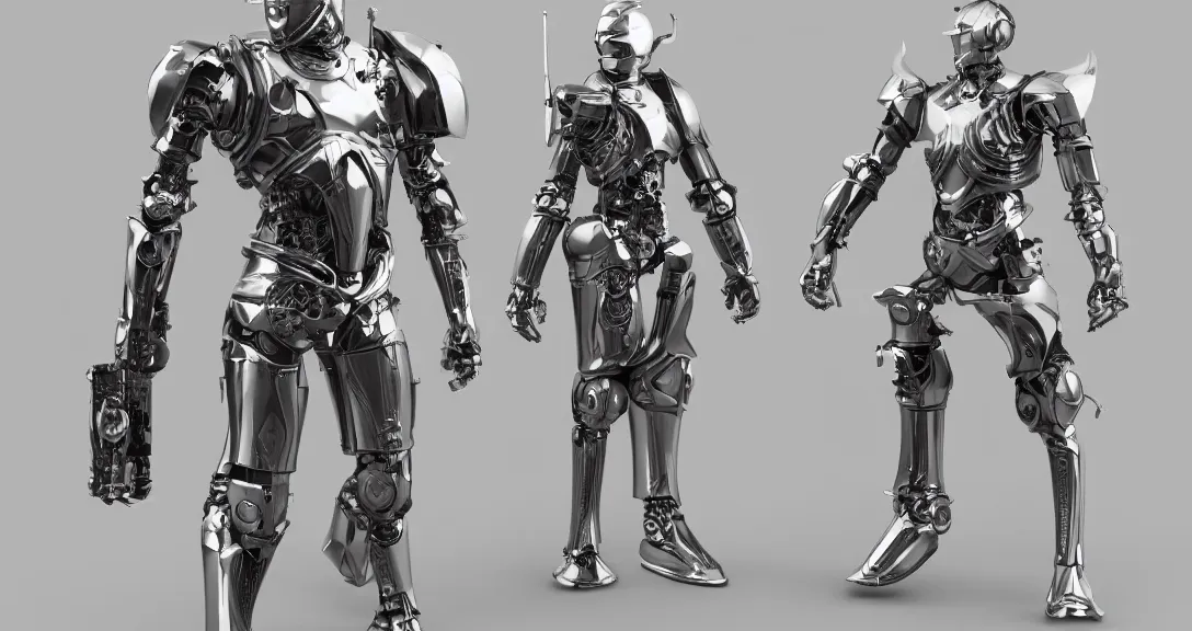 Image similar to 3d rendering of photorealistic metal chess knight piece as futuristic android cyborg, studio shot, hd, hdr, cinematic 8k, ultra detailed, high resolution, artstation