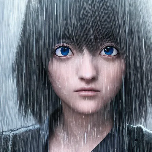 Image similar to anime human portrait made out of rain, beautiful, intricate detail, rendered in octane, unreal engine, realistic