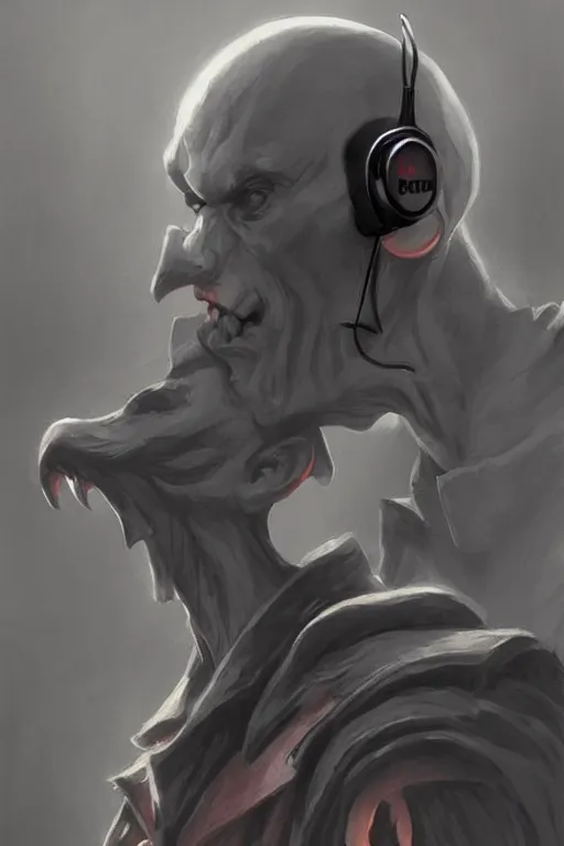 Image similar to stylish nosferatu with a gaming headset looking at his monitor d & d, fantasy, portrait, highly detailed, headshot, digital painting, trending on artstation, concept art, sharp focus, illustration, art by artgerm and greg rutkowski and magali villeneuve