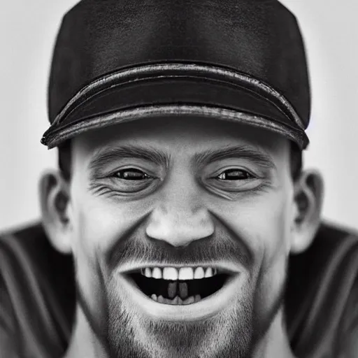 Prompt: a man that successfully escaped his internal hell and looks genuinely happy, he would fit into most socil situations and be seen as a good man. hyperrealism, trending on artstation.