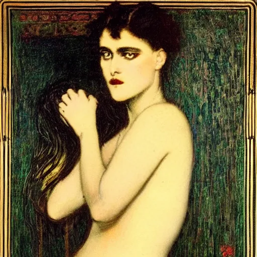 Image similar to dark fantasy artistic woman portrait style franc von stuck