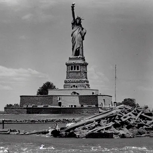 Image similar to a demolished and ruined statue of liberty