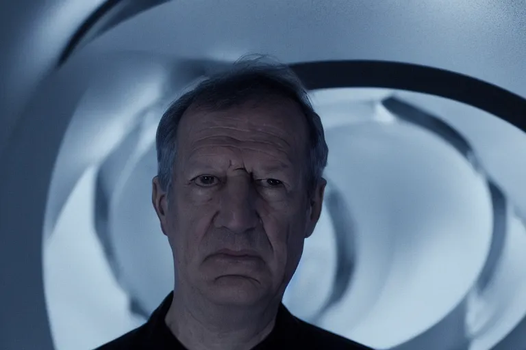 Prompt: an ultra realistic colour cinematic headshot portrait of an evil scientist, stood inside a futuristic lab, colour, detailed, deep focus, movie still, dramatic lighting, ray tracing, by werner herzog and ryoji ikeda