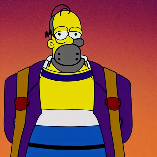 Image similar to CG Homer Simpson as Thanos, cinematic, 4K