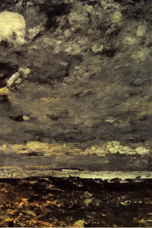 Prompt: the last day of the earth is an oil on canvas painting by gustave courbet, made in 1 8 5 4