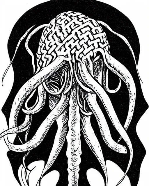 Image similar to cthulhu straitjacket!! black ink on paper, trending on artstation, beautiful, intricate, detailed