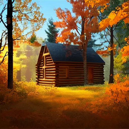 Image similar to cabin in an autumn forest, artstation