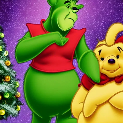 Image similar to winnie the pooh as the grinch, winnie the pooh cast as the grinch