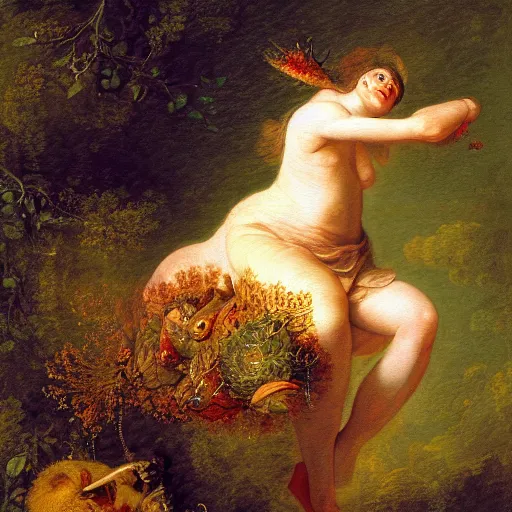 Prompt: wonderful world of carnivorous plant eating a woman, painted in high resolution, 8k, by fragonard