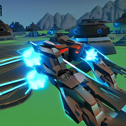 Image similar to screenshot from the game robocraft of a railgun bot, 8 k resolution