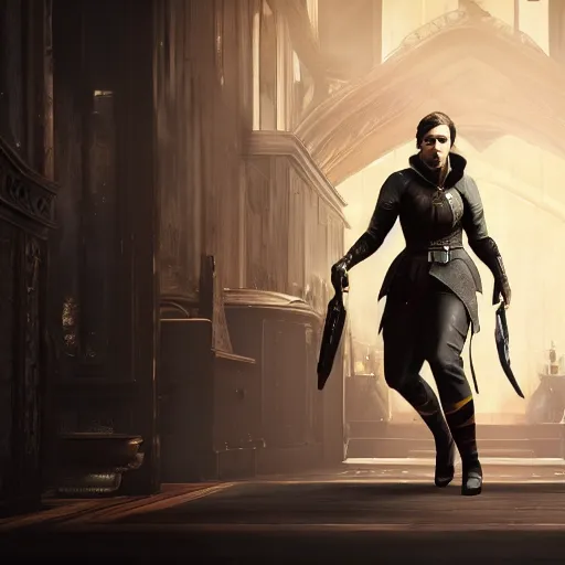 Prompt: an in-game screenshot of Adele as a character in Dishonored 2