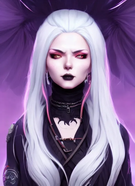 Image similar to Goth Witch with white hair in apex legends as an anime character digital illustration portrait design by Ross Tran, artgerm detailed, soft lighting