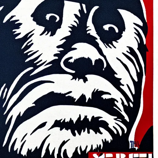 Image similar to chewbacca presidential election poster showing close up of chewbacca face red and blue duotone by sheperd fairey no text