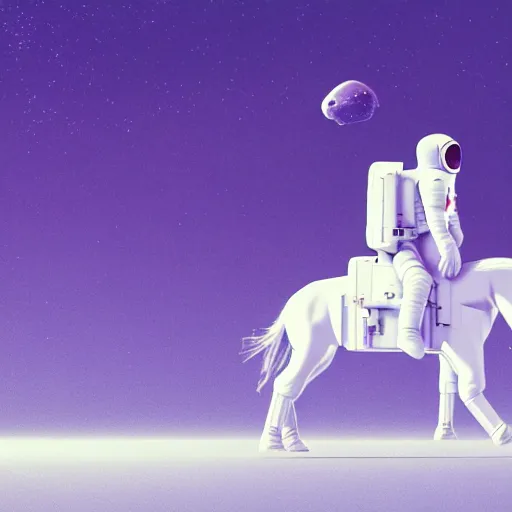 Prompt: an astronaut standing on the ground and a small trippy aggressive centaur standing on that poor human being standing on all fours astronaut raising his arms up, the horse is on his shoulders and grabbing them, minimalist style, 3 d render, isometry