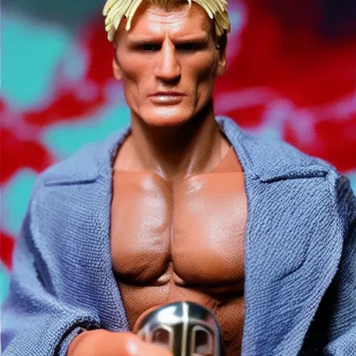 Prompt: action figure of dolph lundgren from bill & ted's excellent adventure the movie, 4 k, highly detailed, award winning, look at all that detail!