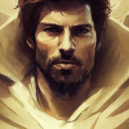 Prompt: portrait of a man by greg rutkowski, cade skywalker, messy blond hair, beard, tall and muscular, star wars expanded universe, he is about 3 0 years old, wearing a flying jacket, highly detailed portrait, digital painting, artstation, concept art, smooth, sharp foccus ilustration, artstation hq