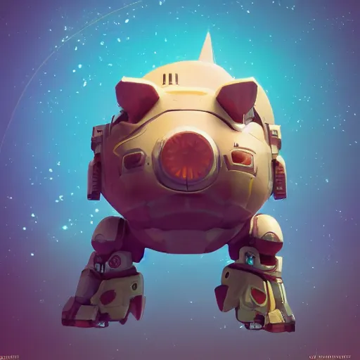 Image similar to 3D Fantasy Cute and adorable mecha piggy floating in space, bright stars, Smooth 3D Illustration, soft render, Servando Lupini, Daniil Kudriavtsev, handpaint texture, Blender, 3DCoat