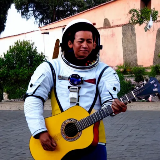 Image similar to an astronaut playing guitar in Cholula