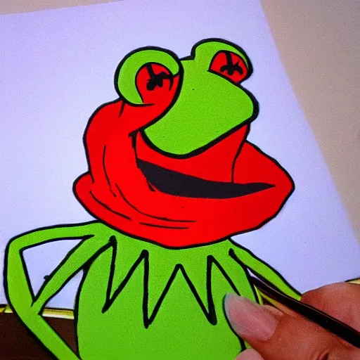 Prompt: kermit the frog from friends ( 1 9 9 4 ), very detailed face