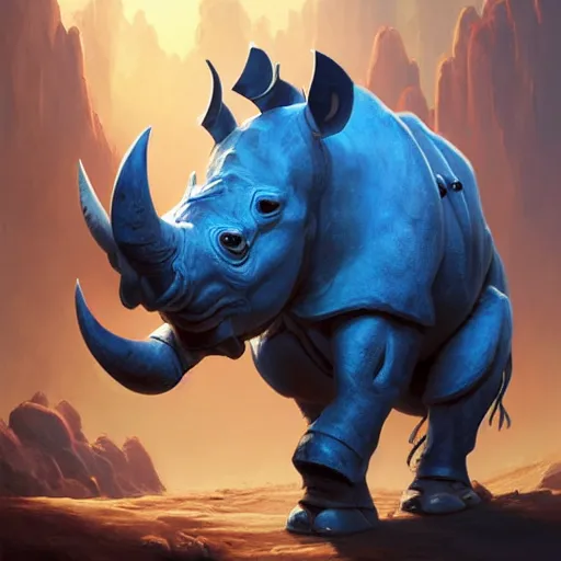 Prompt: An anthropomorphic blue rhino wearing galactic battle armor, highly detailed, digital painting, artstation, concept art, smooth, sharp focus, studio light, by Justin Gerard and Jason Chan and riot studios,