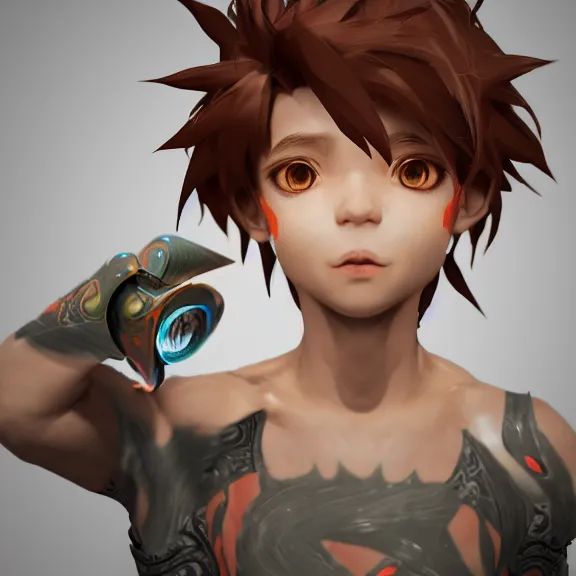 Image similar to 3D render of a cute tribal anime boy, fantasy artwork, fluffy hair, mid-shot, award winning, hyper detailed, very very very beautiful, studio lighting, artstation, unreal engine, unreal 5, 4k, octane renderer