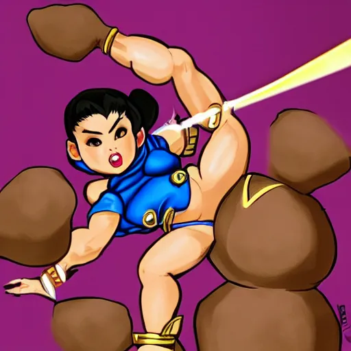 Image similar to chun li stomping a goomba with a pogo stick, photorealistic, masterpiece