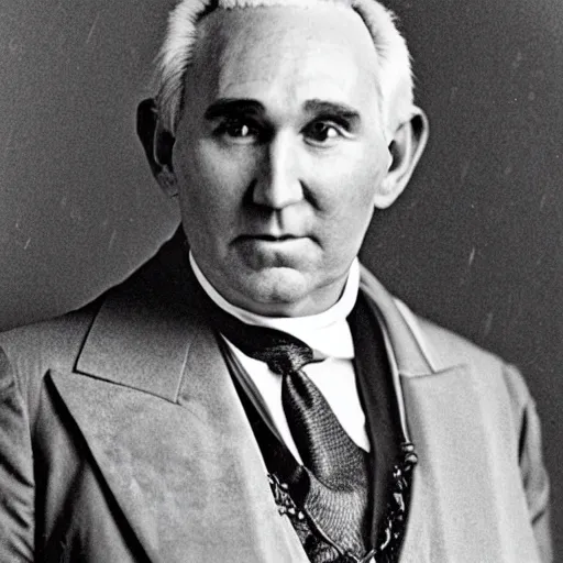 Image similar to An 1840\'s photograph of Roger Stone in a dress