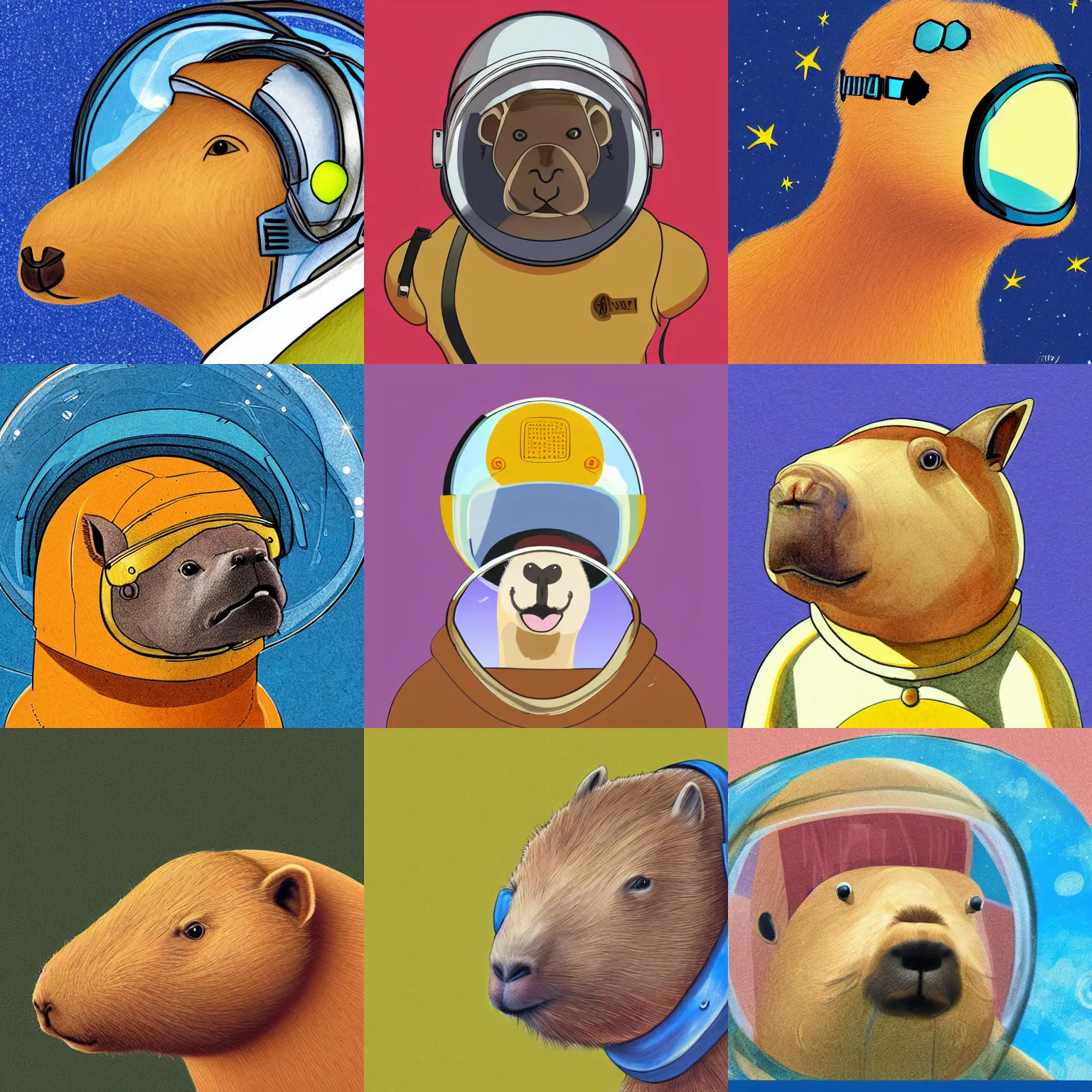 Prompt: capybara wearing a space helmet. award - winning detailed digital art.