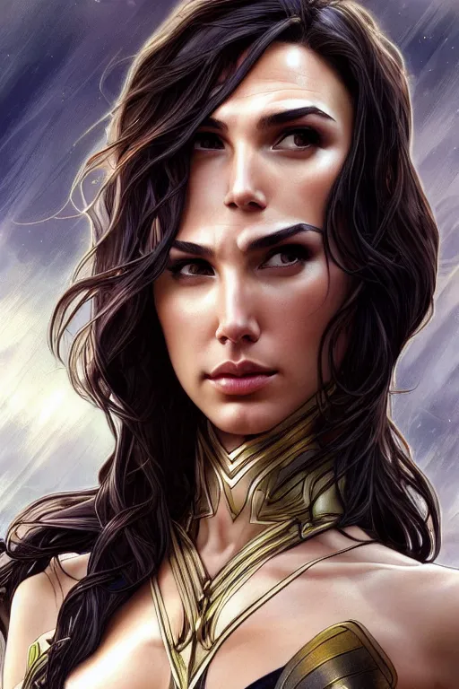 Prompt: very very beautiful longshot photo of chthonic Gal Gadot , intricate, elegant, highly detailed, artstation, concept art, smooth, sharp focus, illustration, art by artgerm and moebius and alphonse mucha