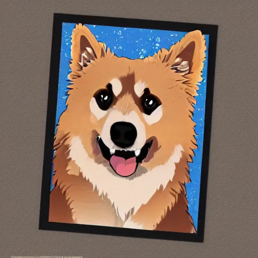 Image similar to excited brown and tan domino finnish lapphund, studio ghibli art style