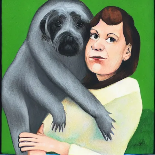 Image similar to portrait of a woman and her giant monster pet