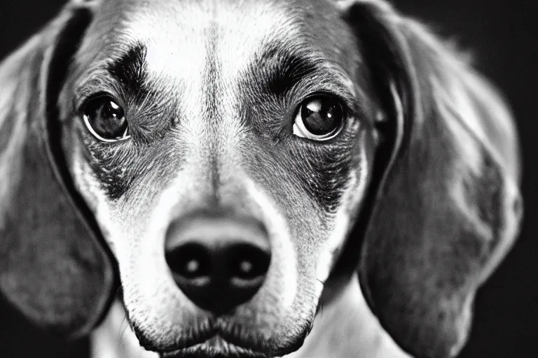 Prompt: a highly detailed cinematic headshot portrait photograph of a cute dachshund, ultra realistic, depth, beautiful lighting, by richard avedon and annie leibovitz and arnold newman, photorealistic, hyperrealistic, octane, epic composition, hasselblad camera, 5 0 mm, sharp focus, kodak tri - x 3 5 mm, masterpiece