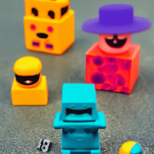 Prompt: 35mm photo of happy roblox figures, bright and fun colors