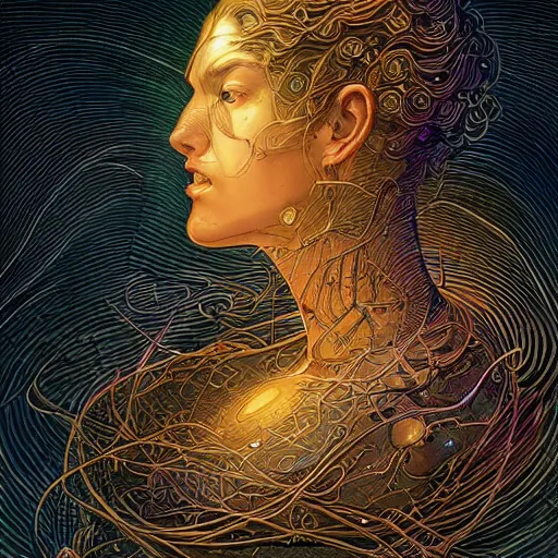 Image similar to beautiful portrait of quantum intelligence, spatial space deformation in latent space, math art, astral plane, by artgerm and dan mumford and gustave dore, intricately detailed, precise, well proportioned
