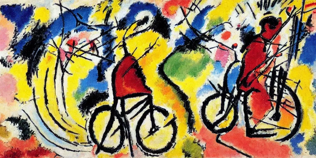 Prompt: a guy riding a bike, by kandinsky