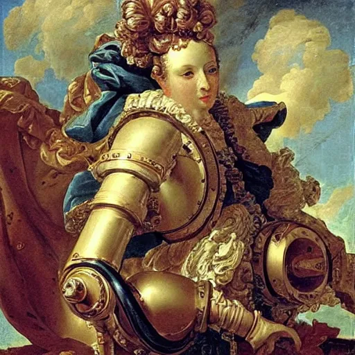 Prompt: a rococo painting of a robot, intricate, ultra detailed, late baroque painting, art by giovanni battista tiepolo