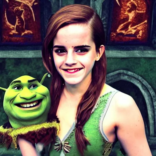 Prompt: Emma Watson as Shrek