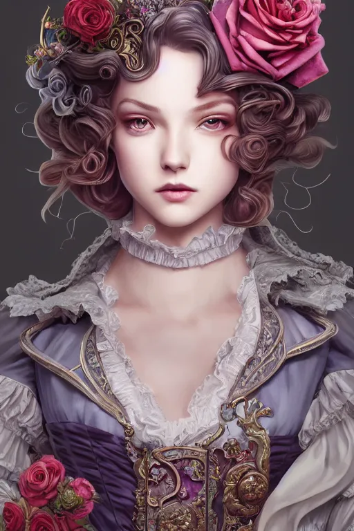 Prompt: a romatic charming prince of legends character, victorian era dresses, royall, masterpiece, symmetrical, rose frame, maximalist, cg animation, riot enterainment, arcane,, realistic, hyper detailed, character select portrait, by artgerm, anna dittmann, kyoung hwan kim, loish, drew struzan, 3 d