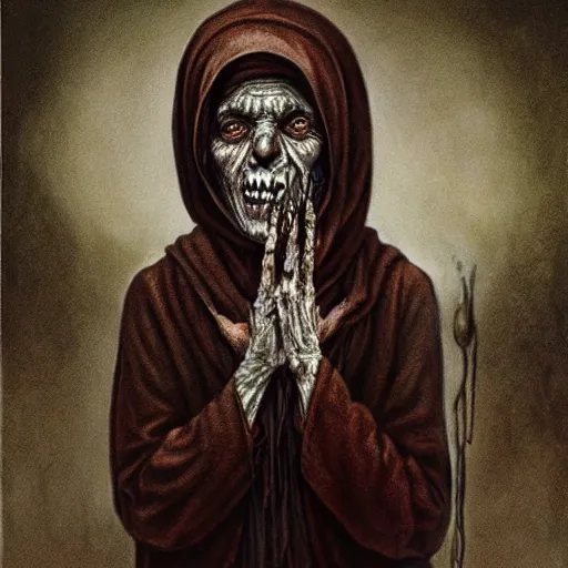 Image similar to a hyperrealistic painting of mother theresa as a zombie, by santiago caruso, highly detailed, sharp focus,