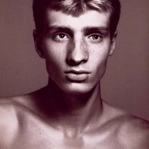 Prompt: portrait of a young 2 5 year old blonde blued serbian man photographed by robert mapplethorpe