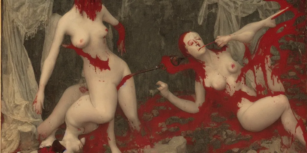 Image similar to the countess bathory in her bloodbath, succubus