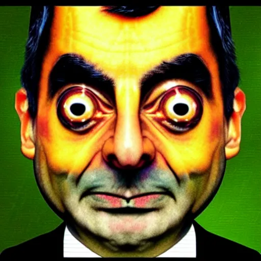 Image similar to Mr. Bean opens his third eye. Psychedelic art.