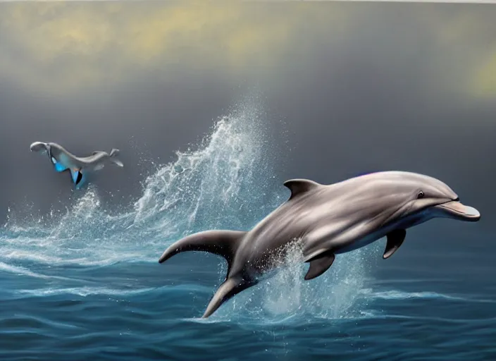 Image similar to a hyperrealistic painting of a bottlenose dolphin