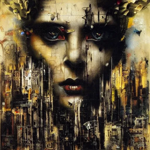 Image similar to the city by karol bak, banksy, simon bisley, guy denning, mimmo rotella, ravi zupa