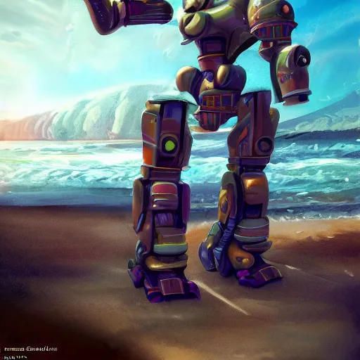 Prompt: art station, concept art, beach, robots