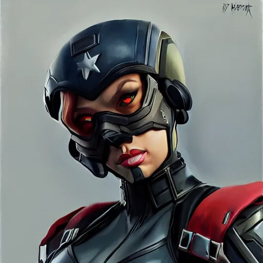 Image similar to greg manchess portrait painting of fully armored cap america aka black widow as overwatch character, medium shot, asymmetrical, profile picture, organic painting, sunny day, matte painting, bold shapes, hard edges, street art, trending on artstation, by huang guangjian and gil elvgren and sachin teng