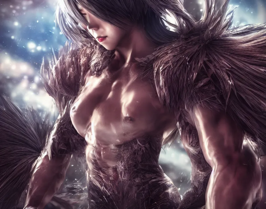 Image similar to ultra muscle like giga chad beautiful japanese girl, beautiful texture, beautiful graphics, fantasy artwork, very beautiful scenery, hd, hdr, ue 5, ue 6, unreal engine 5, cinematic 4 k wallpaper, 8 k, ultra detailed